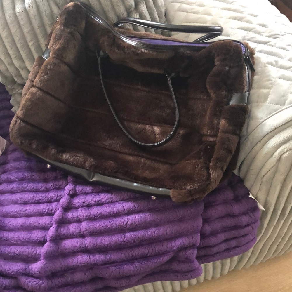 Suzanne Somers Brown Faux Fur Tote Bag